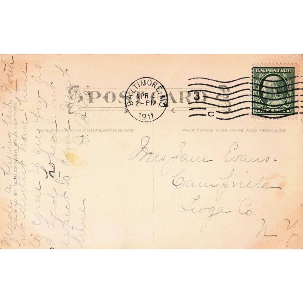 Antique 1911 Floral Poem Postcard Schlesinger Bros NY Baltimore MD Postmark - Picture 2 of 2